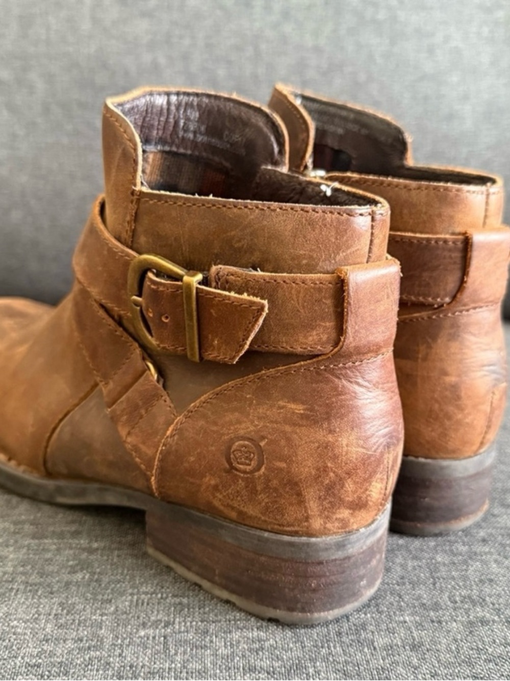 Born Distressed Tan Leather Ankle Booties with Buckle - Picture 3 of 6